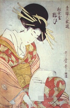 喜多川歌麿 Painting - 手紙を書く遊女 喜多川歌麿 浮世へ美人が